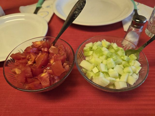 Representative photo: Tomato and cucumber salads. Not this venue.