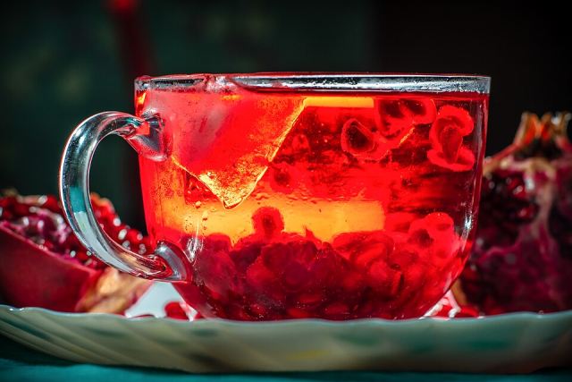 Representative photo: Cold pomegranate juice with ice cubes. Not this venue.