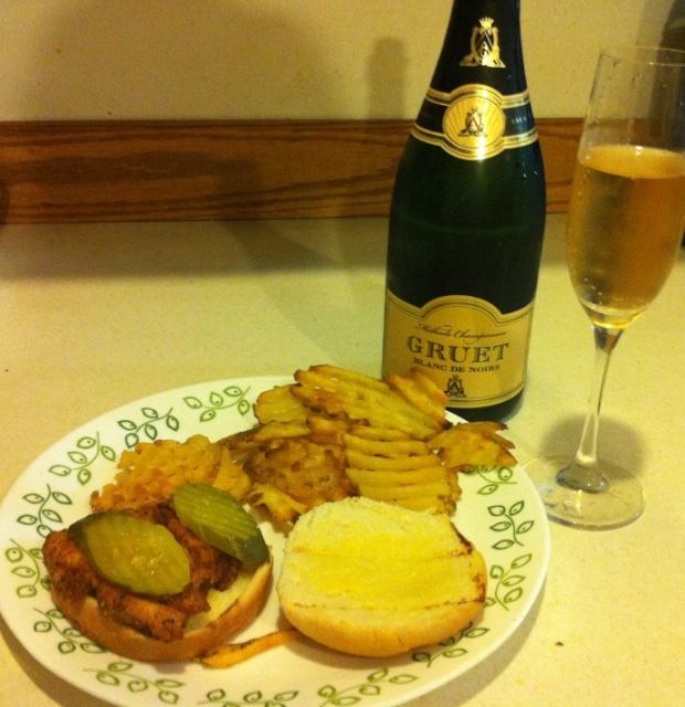 Representative photo: Gruet blanc de noirs home made chick fil-a food pairing. Not this venue.