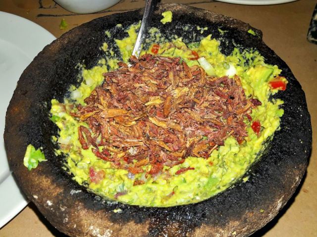 Representative photo: Guacamole with grasshoppers in a molcajete ancient Mexican cuisine. Not this venue.