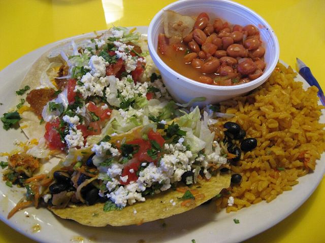 Representative photo: Tacos-with-rice-and-borracho-beans. Not this venue.